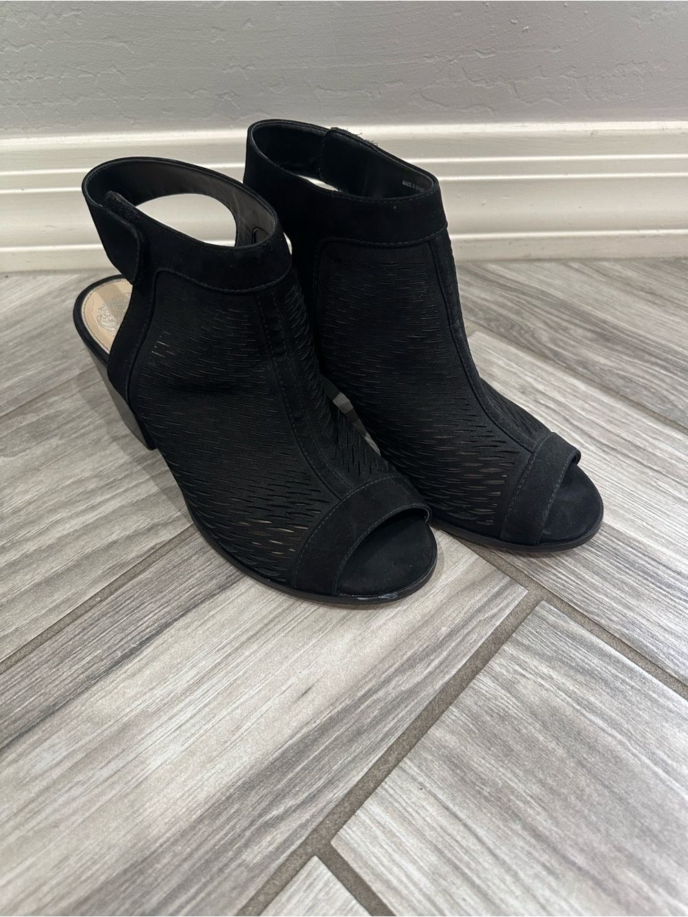 Vince Camuto Black Women's Peep-Toe Wedge Booties - Classic Style